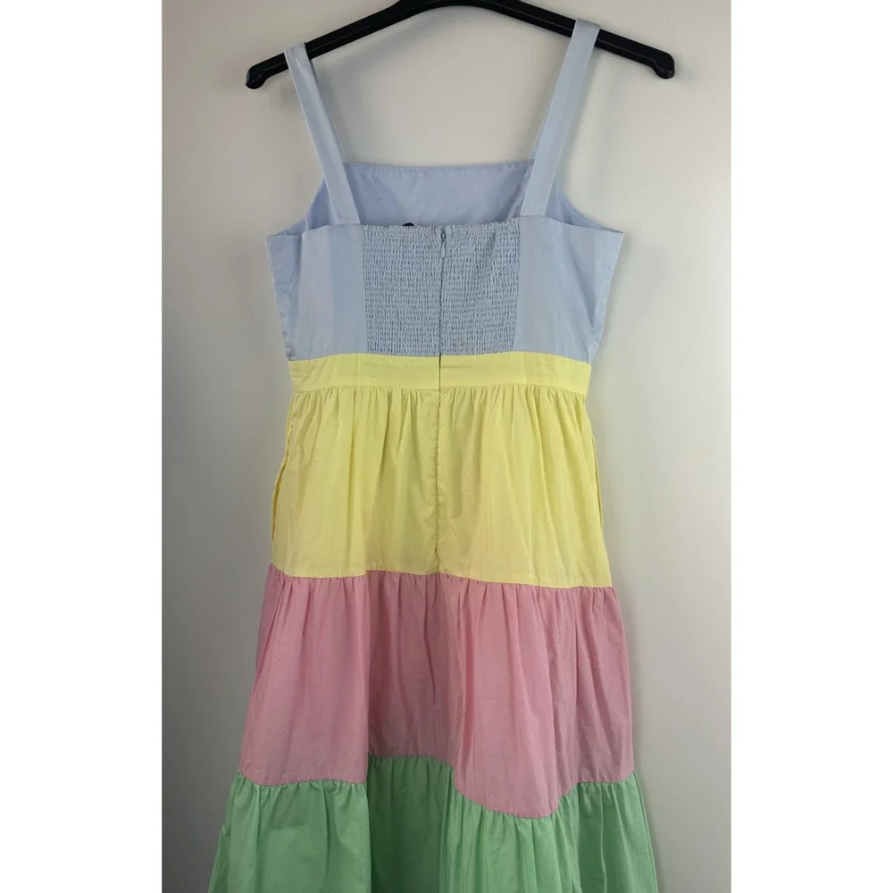 English Factory Pastel Color Block Tiered Midi Dress Sleeveless Size Medium - Picture 8 of 16